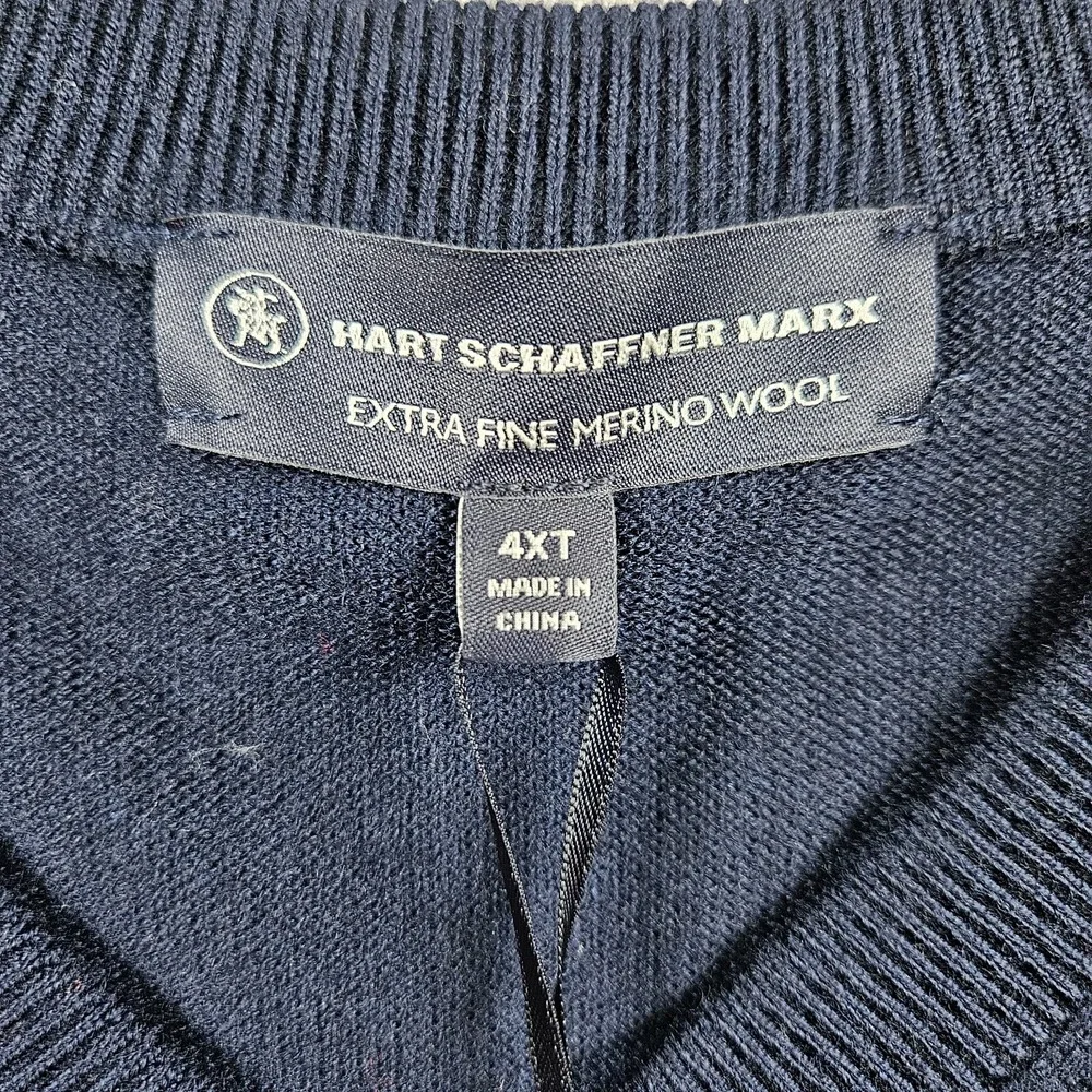 $89 NWT Hart Schaffner Marx 4XT 4X Tall Vest Sweater Men Merino Wool V-Neck Navy